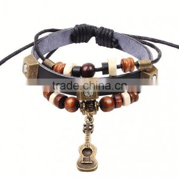 wholesale wrap leather magnetic clasp bracelet leather band skull mens bracelet leather bracelet mens