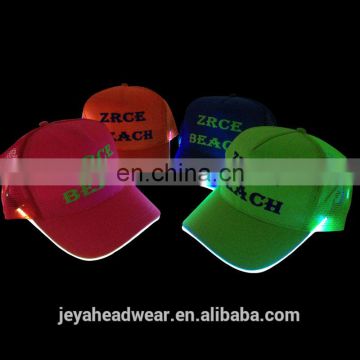 Shiny green blue pink Beach Led baseball cap 5 Panel mesh baseball caps with led lights