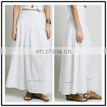 Embroidery Lace Floor Long White Cotton Indian Skirts Pure Mature Beach long Skirt