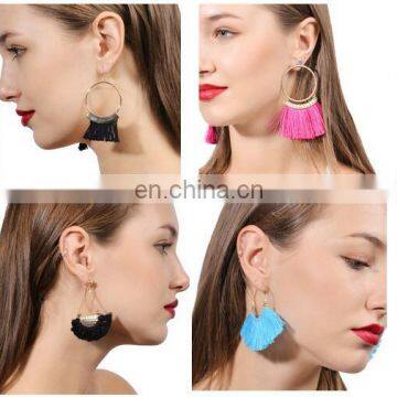 Alloy Big Circle Fan-shaped Tassel Fringe Dangle Drop Becautiful Earrings