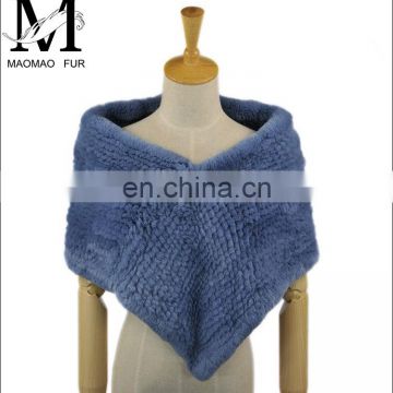 Promotional Custom Made Genuine Real Rabbit Fur Shawl / Handmade Knitted Neck Scarf