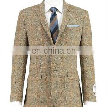 Brown And Blue Checked Luxury Wool Tweed Blazer Men Fashion New photo-5