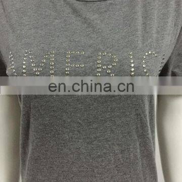 Applique Bead on T-shirt, Lady Apparel From China, 100% Cotton T-shirt for American Women photo-4