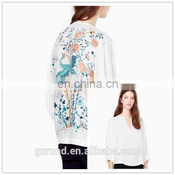 Alibaba China supplier latest style American stylish long sleeve high quality embroidery chiffon lady blouse