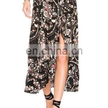 Hot sale sexy ladies hawaiian floral printing skirt with side split