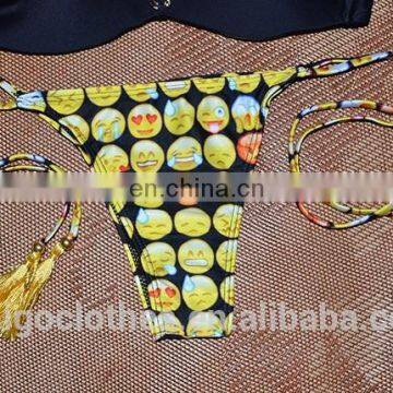 2016 Face Pattern Print Womens Swimsuit Padded Bra Bandage Bikini Swimwear Bikini SET Bathing photo-3