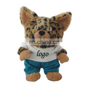 7inch tall Company mascot plush toys cute leopard in a logo T-shirt