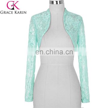 Stock Womens Ladies Long Sleeve Cropped Pale Turquoise Lace Shrug Bolero BP000049-3