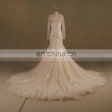 Fairy Heart Neck Mermaid Lace Handmade Flowers Wedding Dress Bottom Tulle With Jacket photo-3