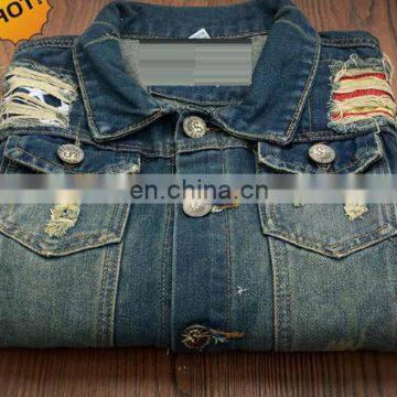 wholesale distressed denim jackets -Latest style Denim Jeans Varsity College Jacket/high superior quality Body