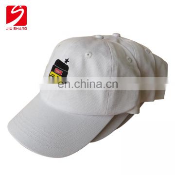 White Cotton Flat Brim 6 panel Camp Cap With Embroidery Logo