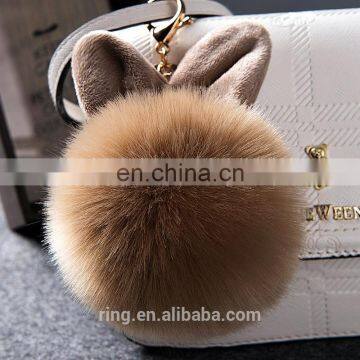 Fluffy Pom Pom Keyring Artificial Fur Rabbit Ear Fur Ball Keychain photo-4