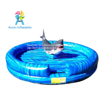 Kids and adults outdoor mechanical rodeo shark rides games with inflatable mattress for sale