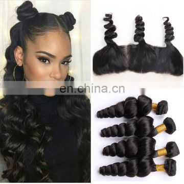 brazilian loose deep wave hair weave loose wave Ear to Ear lace frontal with bundles