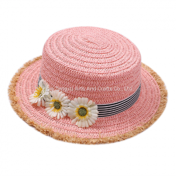 Custom Children Kids Cute Boater Paper Straw Hat Sun Hat