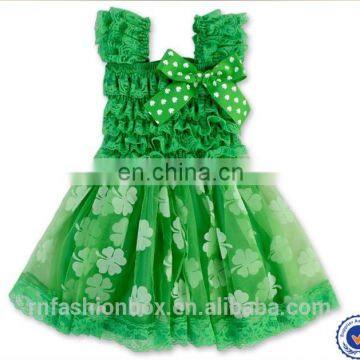 European Stylish Green Shamrock Party Dresses Children Frock Design Maxi Dresses Wholesale Smocked Little Princess Girls Dresses photo-2