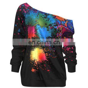 Fashion Hoodie Women Sexy Skew Neck Long Sleeve Paint Splatter Print Sweatshirt Top Blouse Sudaderas Para Mujer Hoodie Women photo-6
