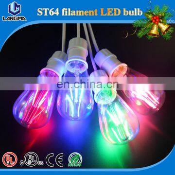 Colorful lights decorate christmas tree red green blue 3w/4w/5w st64 led filament bulb