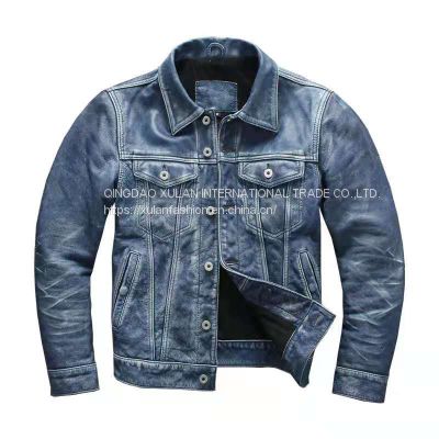 2021NEW FASHION WASHED MEN'S GENUINE COWSKIN  LEATHER JACKET FACTORY HOT SALE