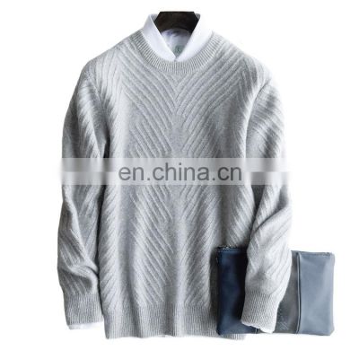 Men Business Jacquard Crew Neck Thick Cashmere Sweater