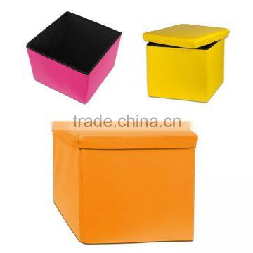 Kids Folding Storage Faux Leather Ottoman Stool