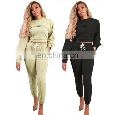 New Products 2021 Ladies Long Sleeve Bodysuit Jumpsuit 3 Piece Set Ladies Stacking Jogging Set