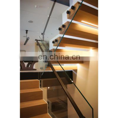 Invisible Wall Side Stringer Straight Floating Staircase Steel Wood Loft Stair