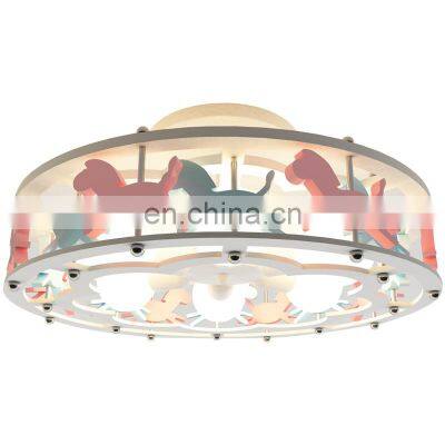 Amazon hot sale kids children bedroom decoration colorful blue pink lamp fixtures carousel led ceiling light