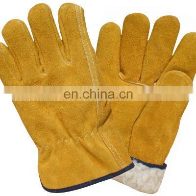 Winter Golden Cow Split Leather Outer Warm BOA Lining Rigger Gloves Work for Men