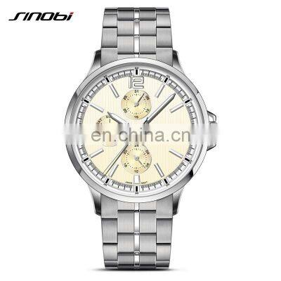 SINOBI Business Men's Watch Top 316L Stainless Steel Case & Band Calendar Date Week Display  1126G Montre Homme