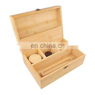 2 Airtight Containers Large Bamboo Stash Box WIth Sliding Rolling Tray photo-4