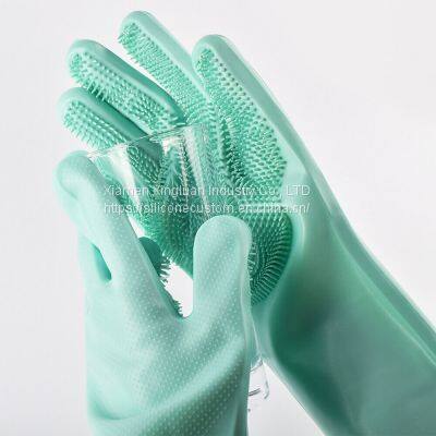 Silicone Rubber Dish Washing Gloves Kitchen Pet Bath Cleaning Scrubber photo-2