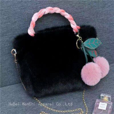 09Cute fur bag Plush Tote Cherry Bag Shoulder bag Women's fashion chain bag