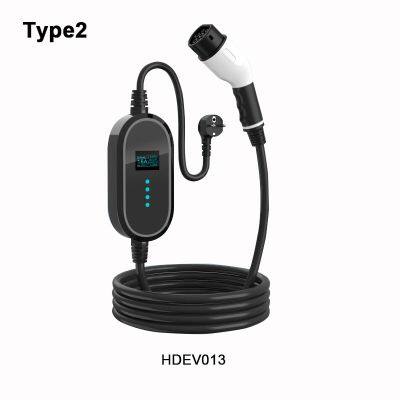 Portable EV Charger Schuko(16A) to Type2 10A/13A/16A, For 3.5KW 240V Battery Level HDEV013