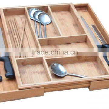 Bamboo Expandable 5-7 Slots Organizer Cutlery Tray for Utensil Utility Accessories Storage