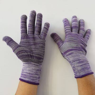 purple&white polyester thread 13 gauge knitted black PVC dot palm coated anti-slip safety work gloves