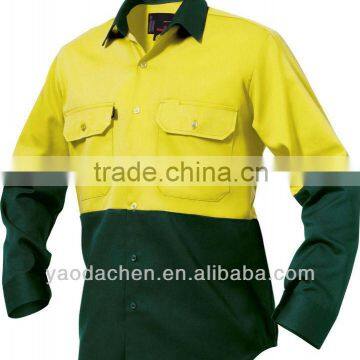 100% FR cotton hi vis fluorescent yellow reflective work shirts