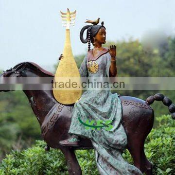 Bronze Pipa lady musical statues on horseback