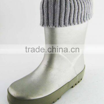 Knitted upper fluorescent kids cute rubber boots