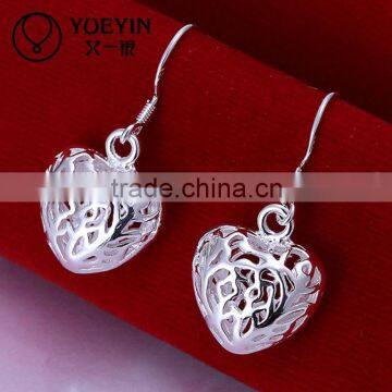 Love heart 925 silver plated Drop bridal earrings