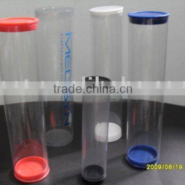 clear transparent tube, clear plastic cylinder, round barrel.