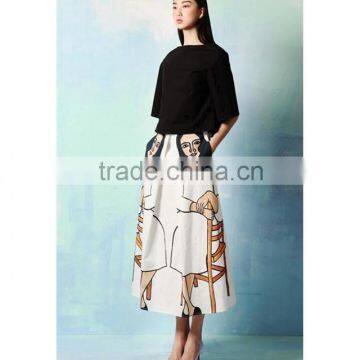 2014 fashion young cute printed beauty girl long Skirt + Loose Blouse Casual skirt suits