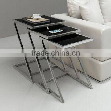 Shunde Factory Supply Natural Black Glass Top Stainless Steel Leg Coffee Table