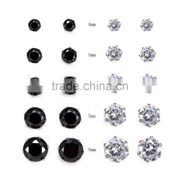 Fantasy Black+Clear Color Cubic Zirconia 316L Hypoallergenic Stainless Steel Stud Earring Jewelry Earrings Set 10Pairs/Bag