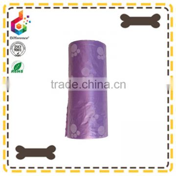 Royal purple dog trash bags with large dog foot print