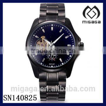 Fashion Black Iron Coating hand wind mechanical watch see through*mechanical hand wind black mechanical watch