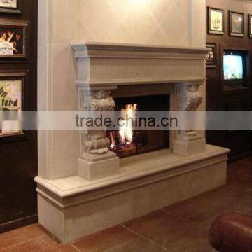 Yellow Marble Flower Carved Stone Fireplace