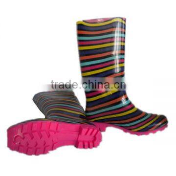 fancy rainbow color PVC rain boots,ladies wellies inject boots,high quality outdoor plastic boots