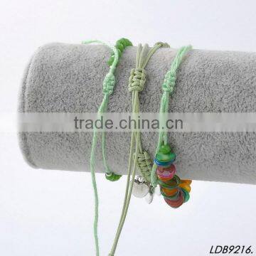 green glass beads heart charm braid and colorful shell string bracelet