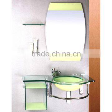 High Quality Tempered Glass Washsink, Yellow Color Glass with Stainless Steel Holder